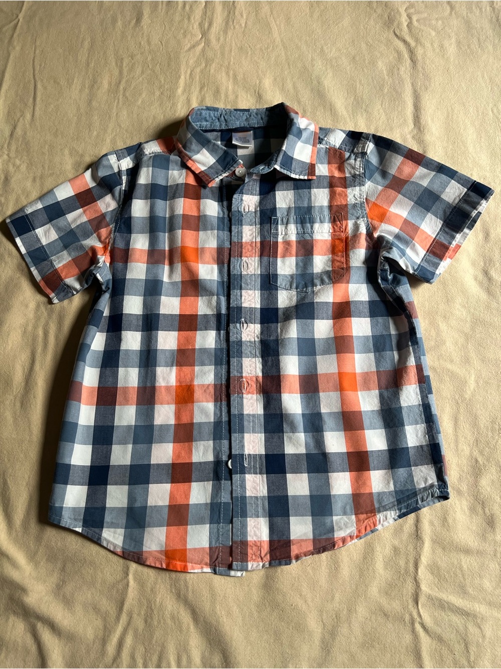 Gymboree Boys Short-Sleeve Plaid Button-Down Shirt - Blue & Orange